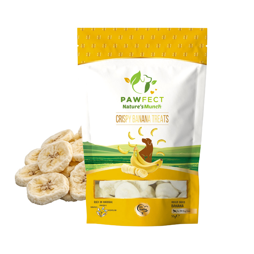 Pawfect Nature's Munch Freeze-Dried Crispy Banana Treats for Dogs | Vegan Treats | Health Booster | 100% Natural | Grain & Gluten Free | Low Calorie Training Treats (55g/1.94oz)