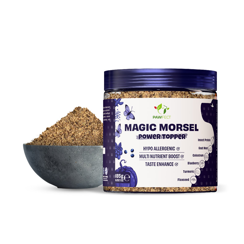 Pawfect Magic Morsel Daily Food Topper for Dogs | Hypoallergenic | Insect Protein & Goat Meat | Flaxseed, Turmeric, Colostrum & Blueberries | Immunity, Digestion, Skin & Coat Support (185g/6.52oz)