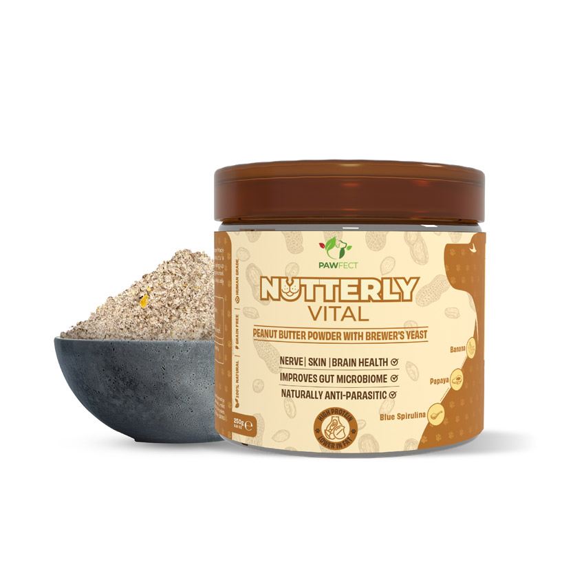Pawfect Nutterly Vital Peanut Butter Powder | Daily Topper for Dogs | All Natural | Brewer's Yeast & Blue Spirulina | Improves Nerve, Skin, Brain Health & Gut Microbiome | Anti Parasitic (250g/8.82oz)