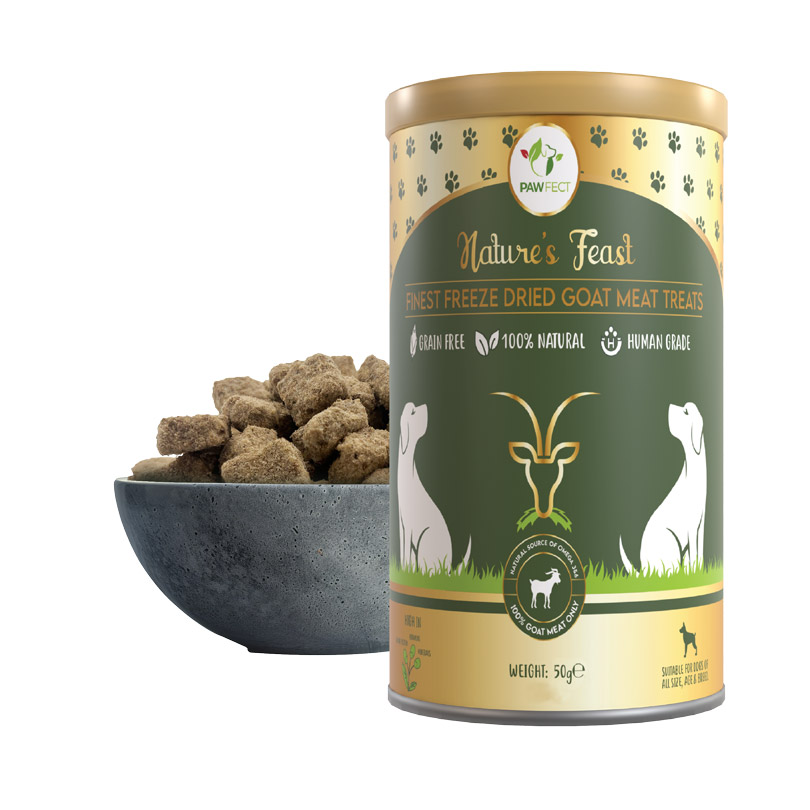 Pawfect Nature's Feast Freeze-Dried Goat Meat Treats for Dogs| 100% Natural| Hypoallergenic| Easily Digestible| Grain-Free| Multifunctional| High Protein|Low Fat Training Treats(50g/1.76oz)