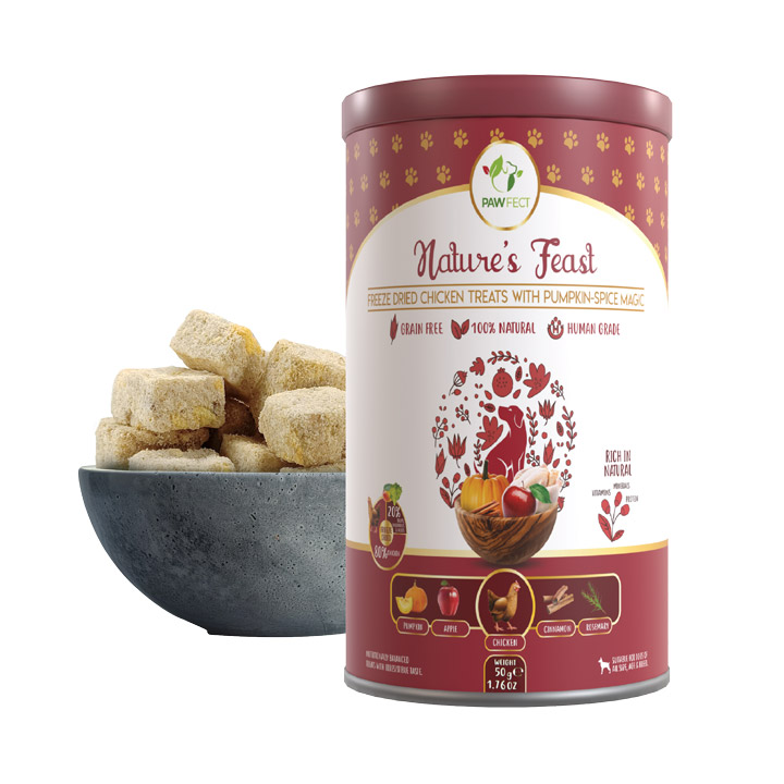 Pawfect Nature's Feast Pumpkin Spice Magic Freeze-Dried Chicken Treats for dogs | 80% Chicken, 20% Pumpkin Spice | Hypoallergenic | Grain-Free | Promotes Immunity | Supports Digestion (50g/1.76oz)