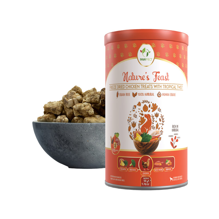 Pawfect Nature's Feast Tropical Twist Freeze-Dried Chicken treats for dogs|80% Chicken, 20% Tropical Fruits & Veggies|100% Natural| Grain-Free|High Protein Training Treat(50g/1.76oz)