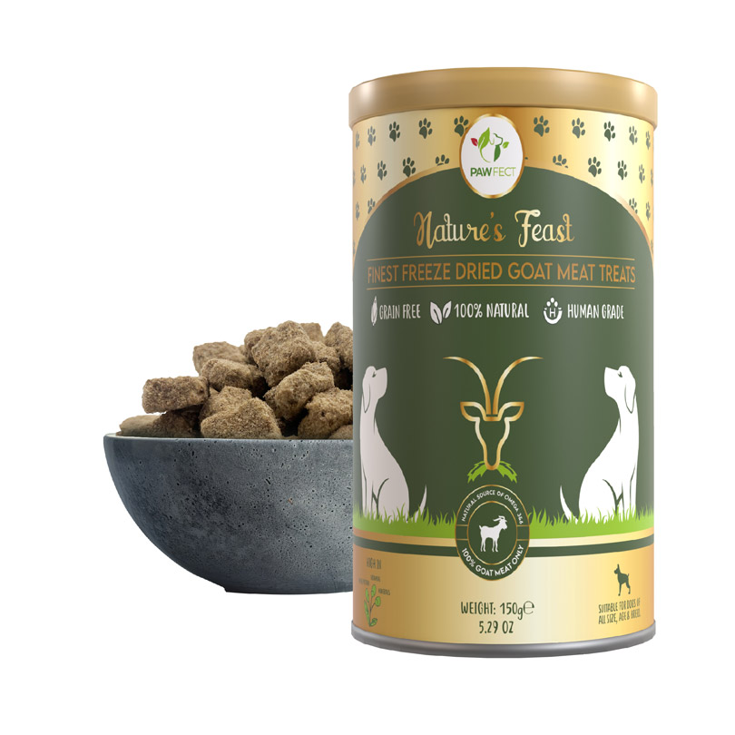 Pawfect Nature's Feast Freeze-Dried Goat Meat Treats for Dogs| 100% Natural| Hypoallergenic| Easily Digestible| Grain-Free| Multifunctional| High Protein|Low Fat Training Treats(150g/5.29oz)