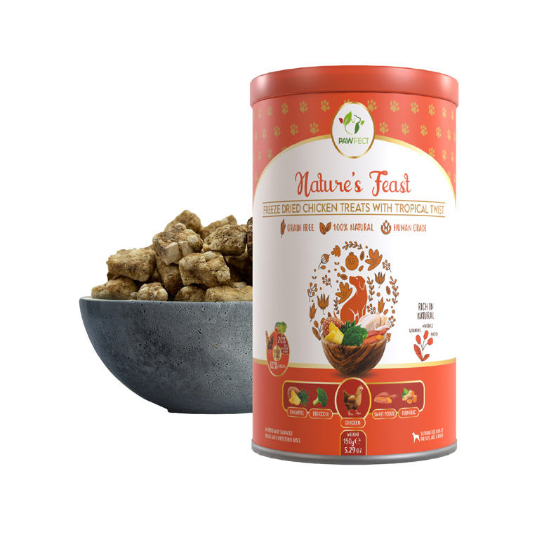 Pawfect Nature's Feast Tropical Twist Freeze-Dried Chicken treats for dogs|80% Chicken, 20% Tropical Fruits & Veggies|100% Natural| Grain-Free|High Protein Training Treat(150g/5.29oz)