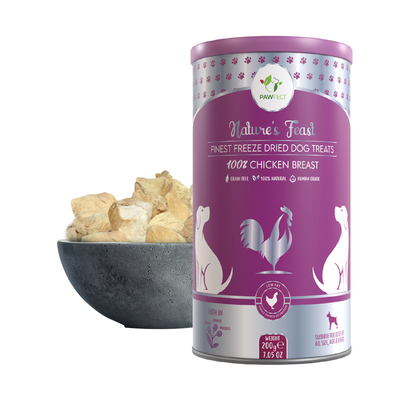 Pawfect Nature's Feast Freeze-Dried Chicken Breast Treats for Dogs | Low Fat for Weight Control & Muscle Care | 100% Natural | Grain-Free | Hypoallergenic | Training Treat (200g/7.05oz)