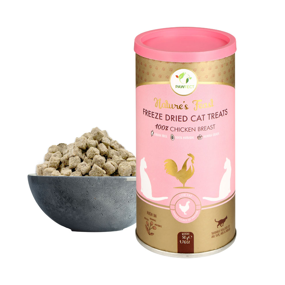 Pawfect Nature's Feast Freeze-Dried Chicken Breast Treats for Cats | Low Fat for Weight Control & Muscle Care | 100% Natural | Grain-Free | Hypoallergenic | Training Treat (50g/1.76oz)