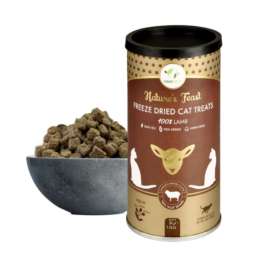 Pawfect Nature's Feast Freeze-Dried Lamb Meat Treats for Cats| 100% Natural| Hypoallergenic| Easily Digestible| Grain-Free| Training Treat| High Protein| Low Fat| Single Ingredient treats(50g/1.76oz)