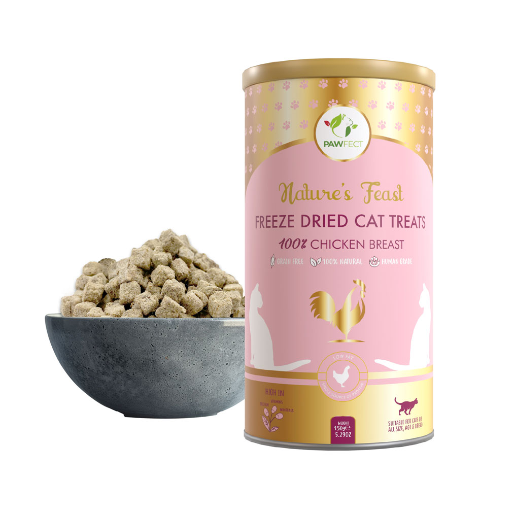 Pawfect Nature's Feast Freeze-Dried Chicken Breast Treats for Cats | Low Fat for Weight Control & Muscle Care | 100% Natural | Grain-Free | Hypoallergenic | Training Treat (150g/5.29oz)