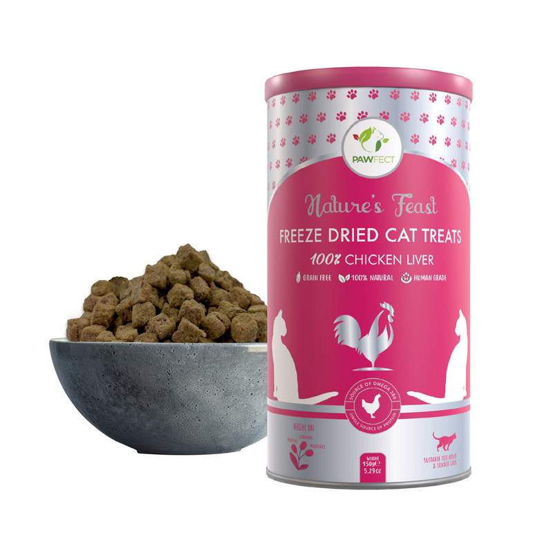 Pawfect Nature's Feast Freeze-Dried Chicken Liver Treats for Cats | Nutrient-Rich for Vitality & Immunity | 100% Natural | Grain-Free | High Protein | Training Treat (150g/5.29oz)