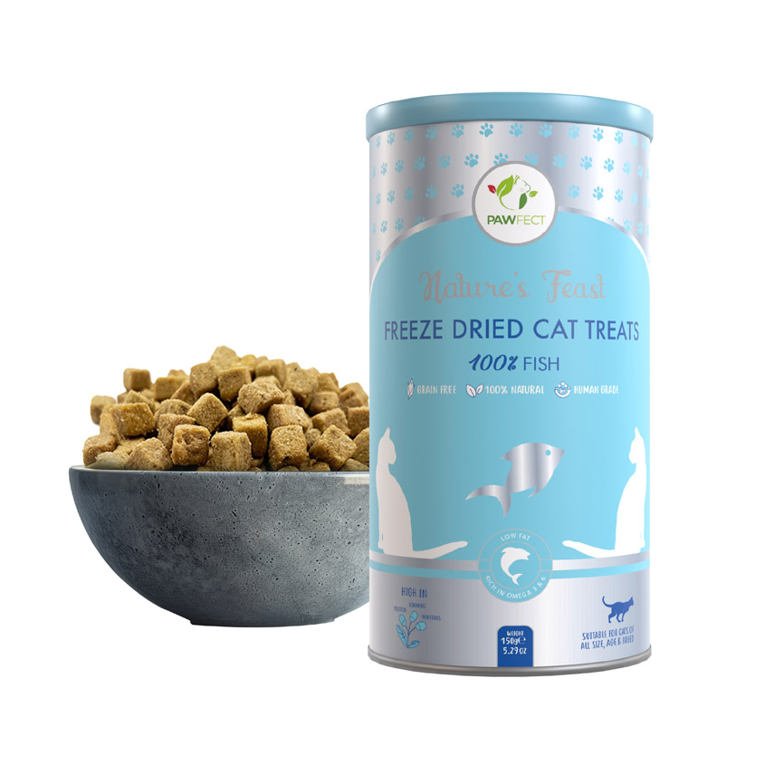 Pawfect Nature's Feast Freeze-Dried Fish Meat Treats for Cats | Omega-3 Rich for Shiny Coat & Joint Care | 100% Natural | Grain-Free | Hypoallergenic | Training Treat (150g/5.29oz)