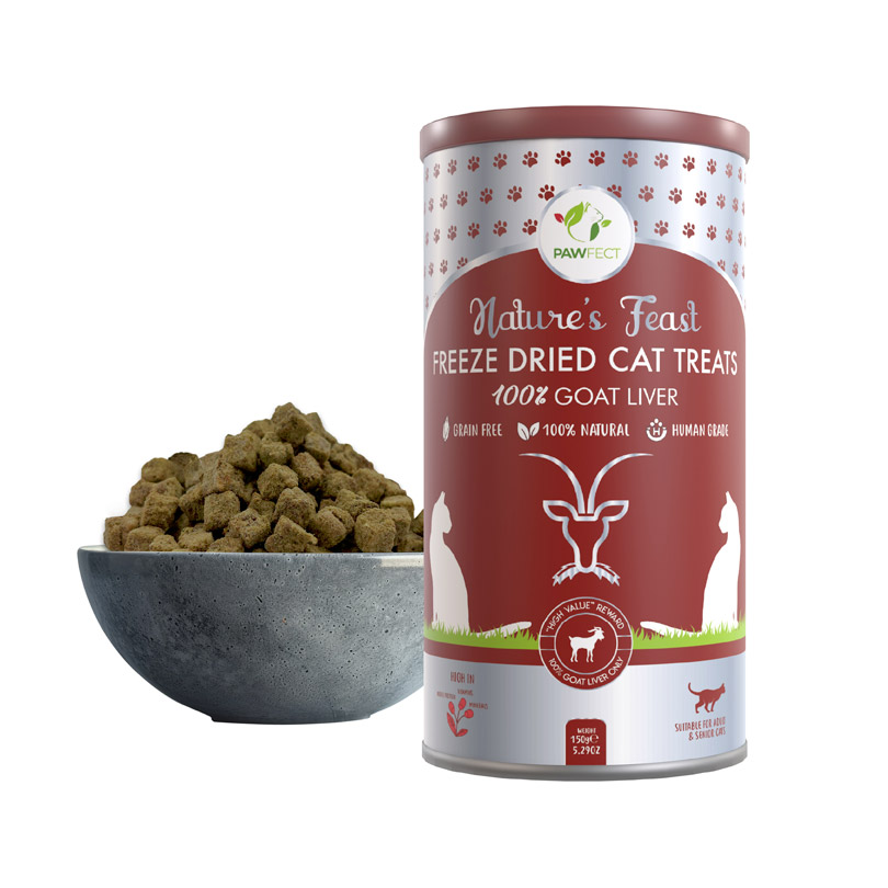 Pawfect Nature's Feast Freeze-Dried Goat Liver Treats for Cats| 100% Natural| Hypoallergenic| Easily Digestible| Grain-Free| Training Treat| Multifunctional| High Protein| Low Fat treats (150g/5.29oz)