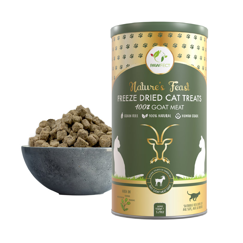 Pawfect Nature's Feast Freeze-Dried Goat Meat Treats for Cats| 100% Natural| Hypoallergenic| Easily Digestible| Grain-Free| Training Treat| High Protein| Low Fat| Single Ingredient treats(150g/5.29oz)