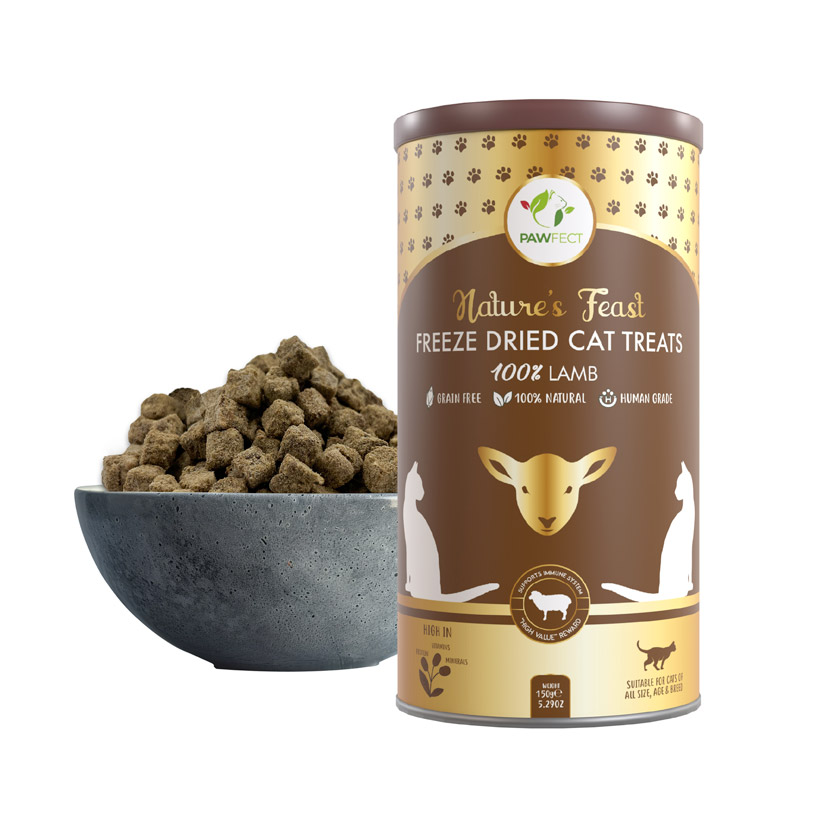 Pawfect Nature's Feast Freeze-Dried Lamb Meat Treats for Cats| 100% Natural| Hypoallergenic| Easily Digestible| Grain-Free| Training Treat| High Protein| Low Fat| Single Ingredient treats(150g/5.29oz)
