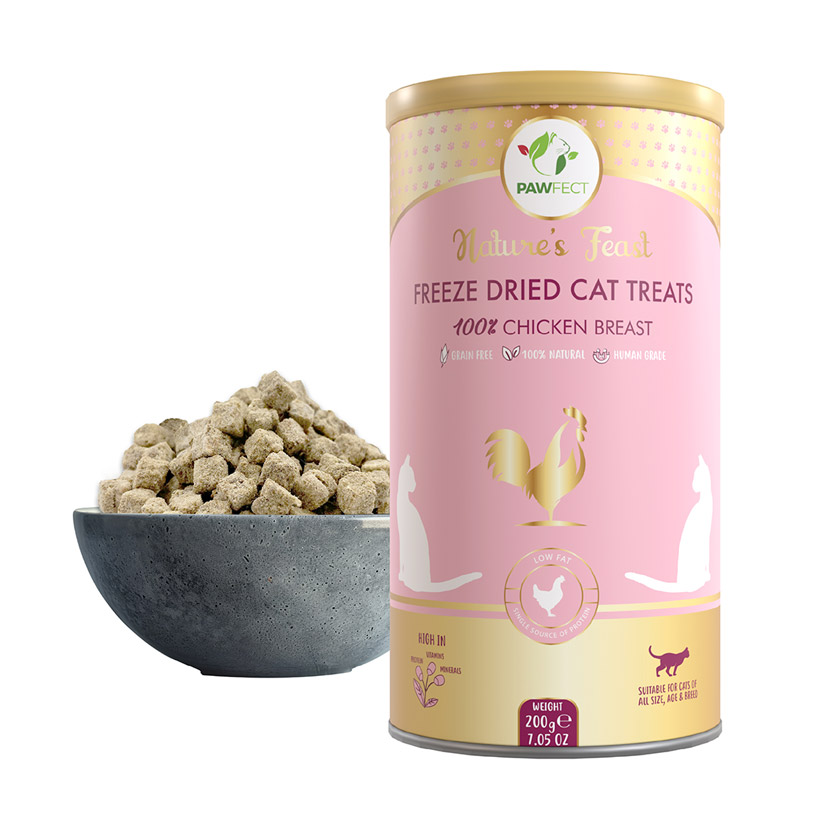 Pawfect Nature's Feast Freeze-Dried Chicken Breast Treats for Cats | Low Fat for Weight Control & Muscle Care | 100% Natural | Grain-Free | Hypoallergenic | Training Treat (200g/7.05oz)