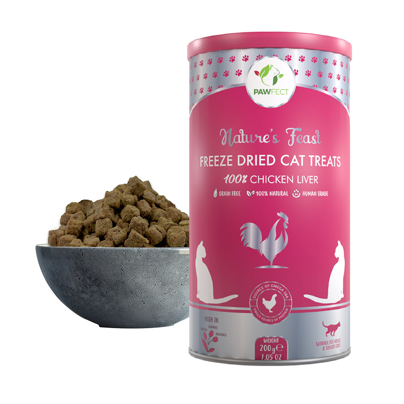 Pawfect Nature's Feast Freeze-Dried Chicken Liver Treats for Cats | Nutrient-Rich for Vitality & Immunity | 100% Natural | Grain-Free | High Protein | Training Treat (200g/7.05oz)