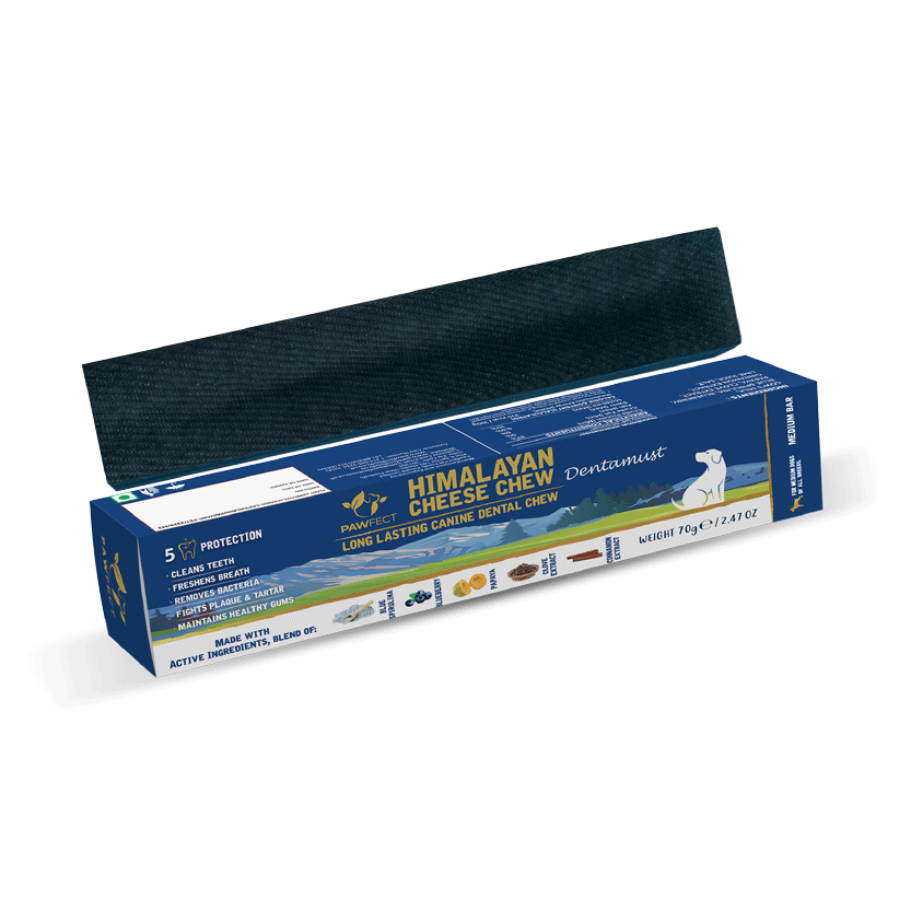 Pawfect Dentamust Himalayan Cheese Chews with Blueberry & Papaya for Dogs|Long lasting dental chews with Superfoods|All Natural, High protein|Grain-free|Pack of 1 for medium Dogs (70g/2.47oz)