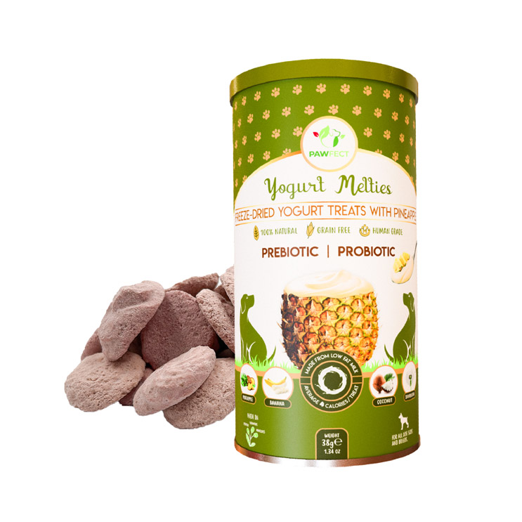 Pawfect Yogurt Melties Pre and Probiotic Dog Treats with Pineapple, Coconut, Banana, Dandelion | Healthy Gut l Low Calories | Grain & Gluten Free | Reward or Training Treats (38g/1.34oz)