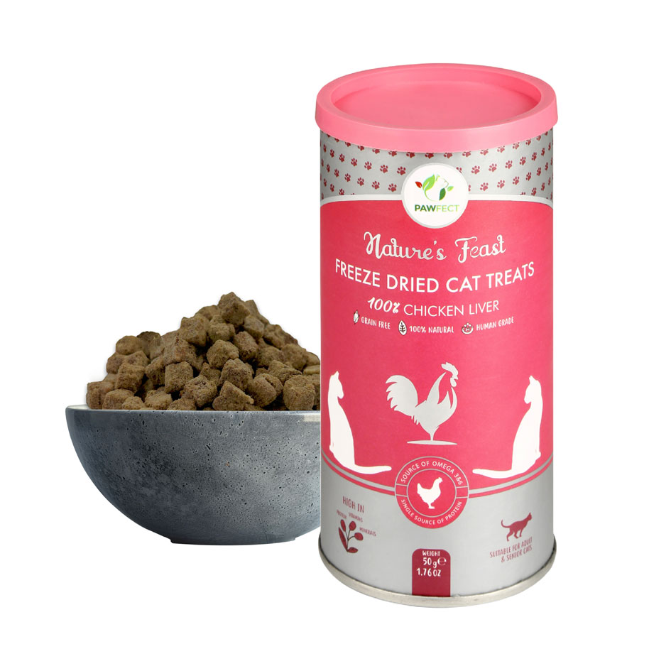 Pawfect Nature's Feast Freeze-Dried Chicken Liver Treats for Cats | Nutrient-Rich for Vitality & Immunity | 100% Natural | Grain-Free | High Protein | Training Treat (50g/1.76oz)