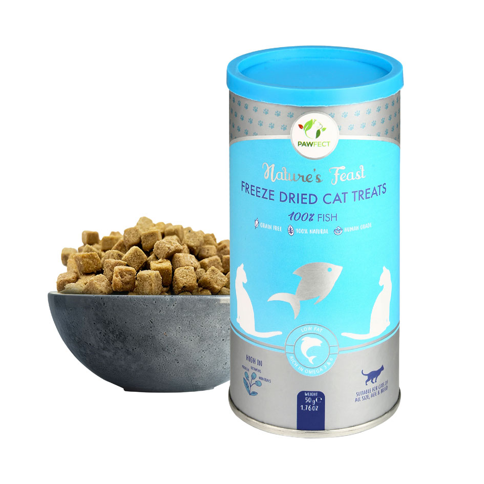 Pawfect Nature's Feast Freeze-Dried Fish Meat Treats for Cats | Omega-3 Rich for Shiny Coat & Joint Care | 100% Natural | Grain-Free | Hypoallergenic | Training Treat (50g/1.76oz)