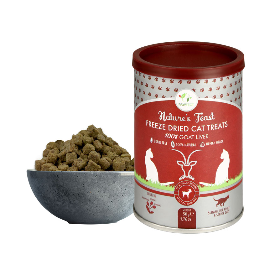Pawfect Nature's Feast Freeze-Dried Goat Liver Treats for Cats| 100% Natural| Hypoallergenic| Easily Digestible| Grain-Free| Training Treat| Multifunctional| High Protein| Low Fat treats (50g/1.76oz)
