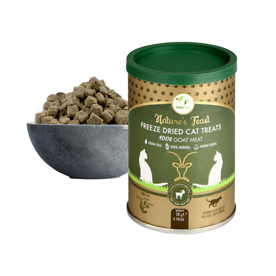 Pawfect Nature's Feast Freeze-Dried Goat Meat Treats for Cats| 100% Natural| Hypoallergenic| Easily Digestible| Grain-Free| Training Treat| High Protein| Low Fat| Single Ingredient treats(50g/1.76oz)