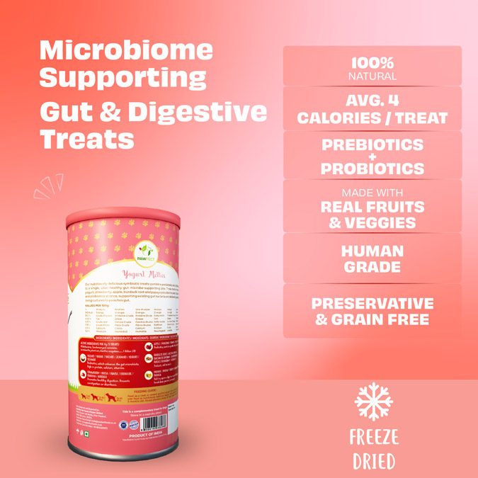 Pawfect Yogurt Melties Pre and Probiotic Dog Treats with Strawberry, Apple, Papaya & Burdock Root | Healthy Gut | Low Calories | Grain & Gluten Free | Reward or Training Treats (38g/1.34oz)