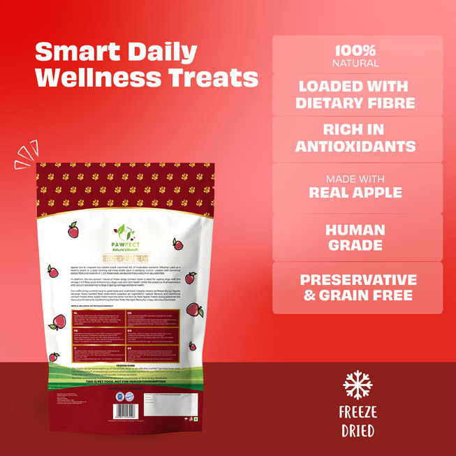 Pawfect Nature's Munch Freeze-Dried Apple Treats for Dogs | Vegan Treats| Immunity & Eyesight Booster | 100% Natural | Grain & Gluten Free | Low Calorie Single ingredient Training Treats (40g/1.41oz)