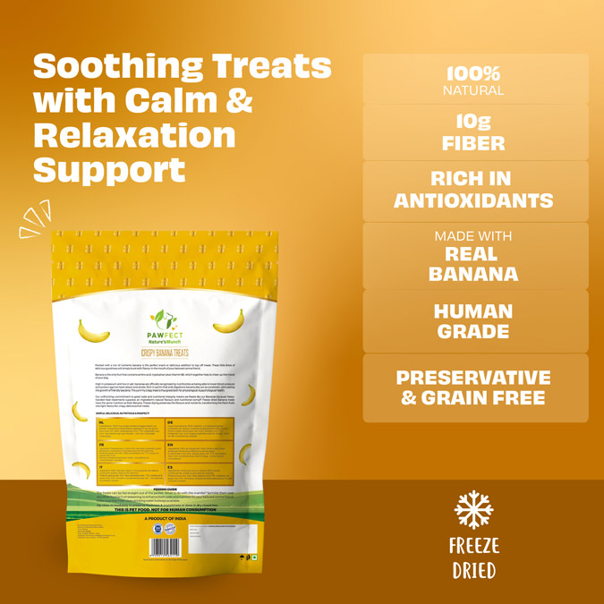 Pawfect Nature's Munch Freeze-Dried Crispy Banana Treats for Dogs | Vegan Treats | Health Booster | 100% Natural | Grain & Gluten Free | Low Calorie Training Treats (55g/1.94oz)