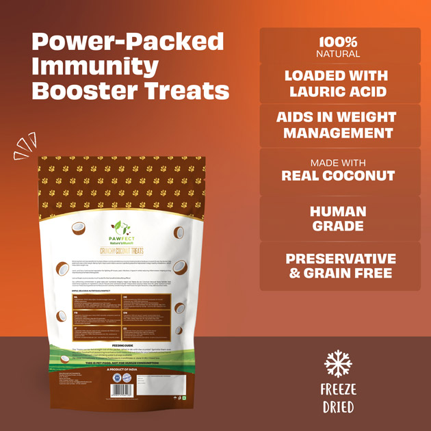 Pawfect Nature's Munch Freeze-Dried Crunchy Coconut Treats for Dogs | Vegan Treat | Immunity Booster | 100% Natural | Grain & Gluten Free | Low Calorie Training Treats (50g/1.76oz)