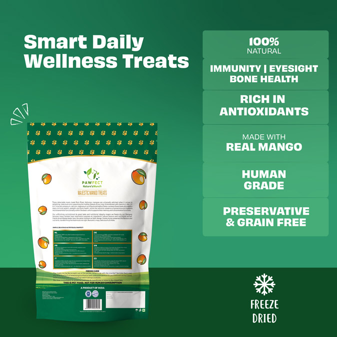 Pawfect Nature's Munch Freeze-Dried Majestic Mango Treats for Dogs | Healthy Dog Treats | Hypoallergenic | Grain-Free Vegan Treats | Promotes Shiny Coat | Supports Healthy Metabolism (40g/1.41oz)