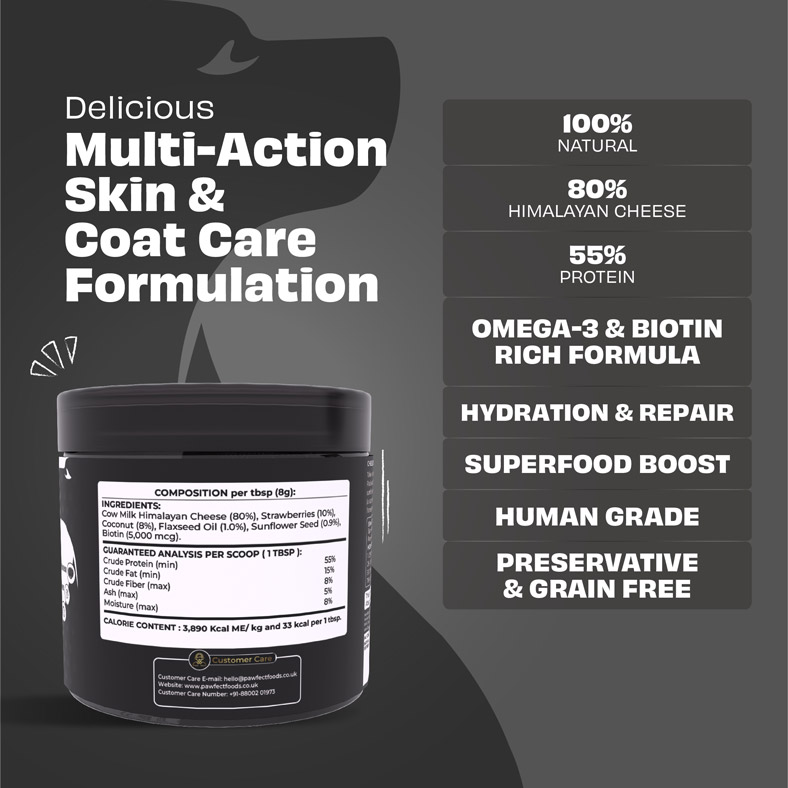Pawfect Cheese Up Daily Topper for Dogs| Proprietary Blend for Skin & Coat Boost| 100% Natural | Enriched with Biotin, Sunflower & Flaxseed Oil| Rich in Protein, Vitamins & Minerals| (220g/7.76oz)