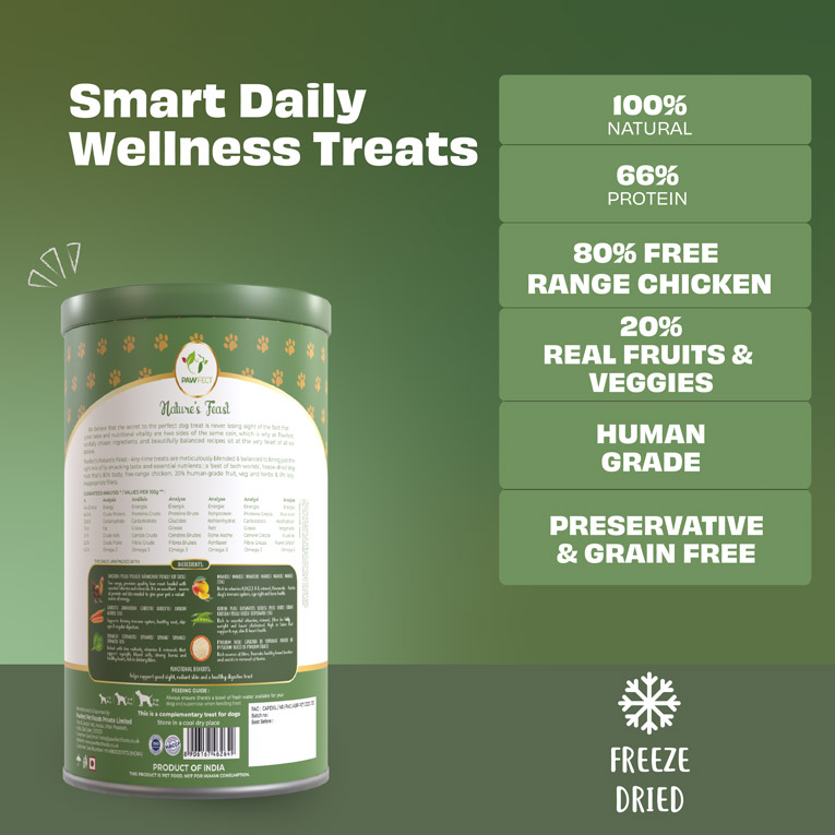 Pawfect Nature's Feast Freeze-Dried Treats with Asian Greens for dogs | 80% Chicken, 20% Veggies & Fruits|100% Natural|Grain-Free|High Protein |Limited Ingredient Training Treat (50g/1.76oz)