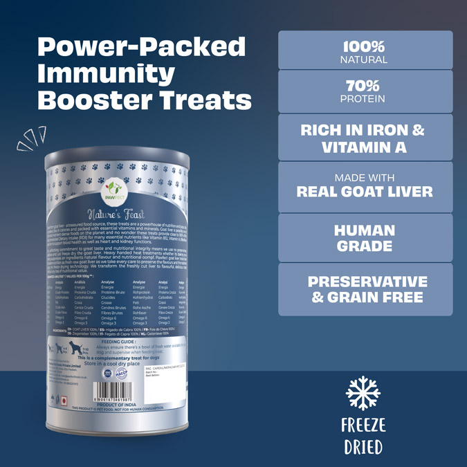 Pawfect Nature's Feast Freeze-Dried Goat Liver Treats for Dogs| 100% Natural| Hypoallergenic| Easily Digestible| Grain-Free| Multifunctional| High Protein|Low Fat Training Treats(50g/1.76oz)