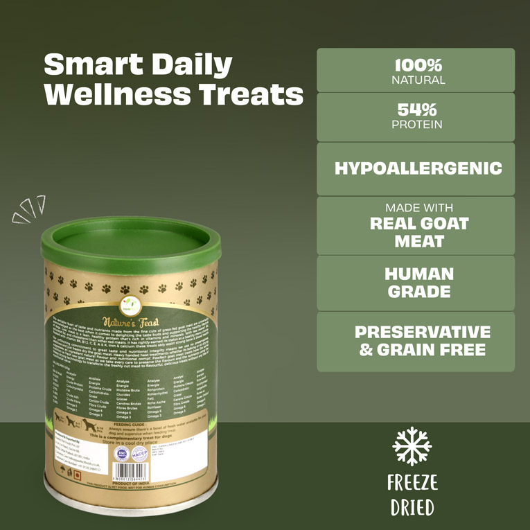 Pawfect Nature's Feast Freeze-Dried Goat Meat Treats for Dogs| 100% Natural| Hypoallergenic| Easily Digestible| Grain-Free| Multifunctional| High Protein|Low Fat Training Treats(50g/1.76oz)