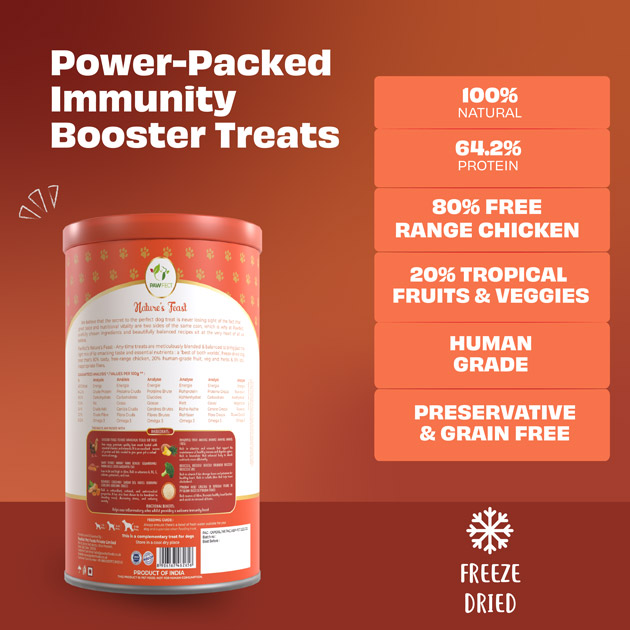 Pawfect Nature's Feast Tropical Twist Freeze-Dried Chicken treats for dogs|80% Chicken, 20% Tropical Fruits & Veggies|100% Natural| Grain-Free|High Protein Training Treat(50g/1.76oz)