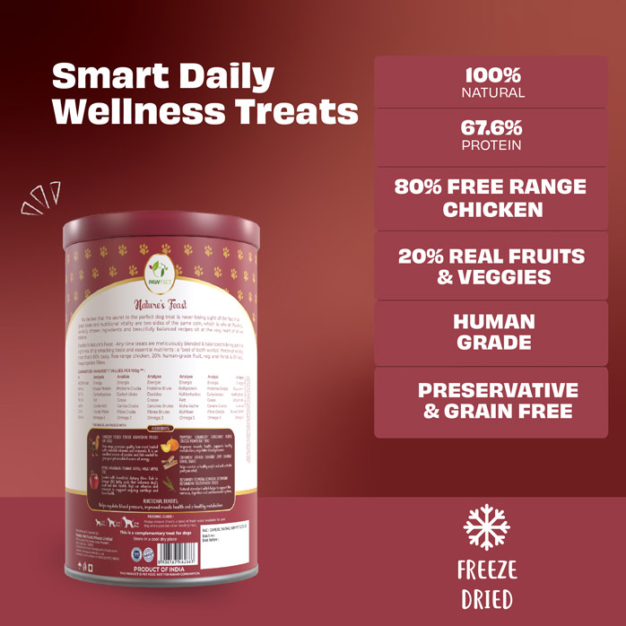 Pawfect Nature's Feast Pumpkin Spice Magic Freeze-Dried Chicken Treats for dogs | 80% Chicken, 20% Pumpkin Spice | Hypoallergenic | Grain-Free | Promotes Immunity | Supports Digestion (150g/5.29oz)