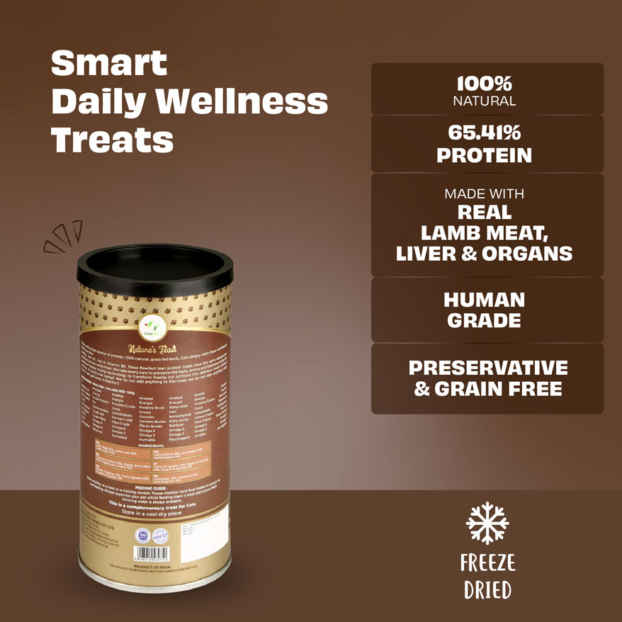 Pawfect Nature's Feast Freeze-Dried Lamb Meat Treats for Cats| 100% Natural| Hypoallergenic| Easily Digestible| Grain-Free| Training Treat| High Protein| Low Fat| Single Ingredient treats(50g/1.76oz)