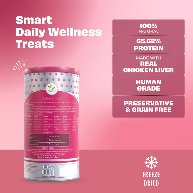 Pawfect Nature's Feast Freeze-Dried Chicken Liver Treats for Cats | Nutrient-Rich for Vitality & Immunity | 100% Natural | Grain-Free | High Protein | Training Treat (150g/5.29oz)