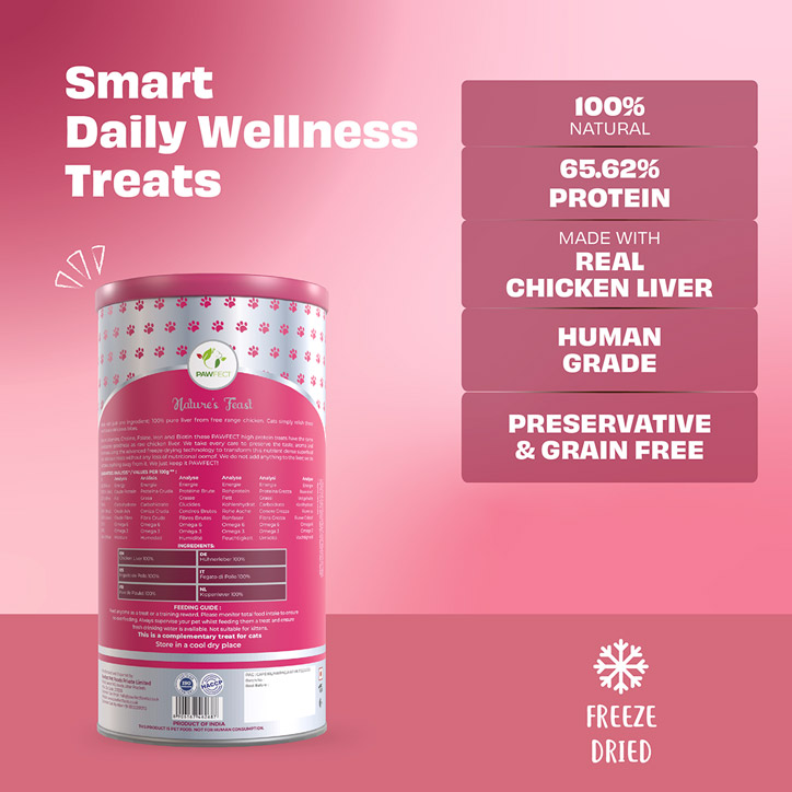 Pawfect Nature's Feast Freeze-Dried Chicken Liver Treats for Cats | Nutrient-Rich for Vitality & Immunity | 100% Natural | Grain-Free | High Protein | Training Treat (200g/7.05oz)