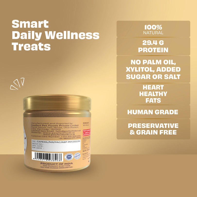 Pawfect Peanut Butter for Dogs | 100% Natural Peanut Butter | No Added Sugar, Salt, Palm Oil | No Sweeteners, No Xylitol | Dog Friendly Texture | Healthy Dog Treat | (275g/9.70oz)