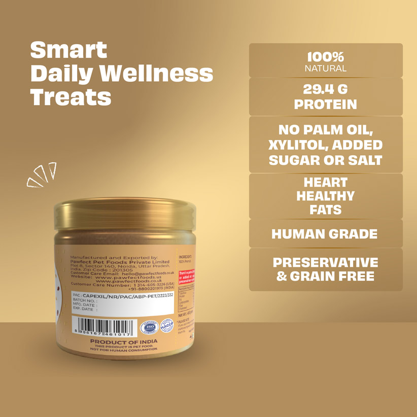 Pawfect Peanut Butter for Dogs & Puppies | 100% Natural| No Added Sugar, Salt, Palm Oil | No Sweeteners, No Xylitol | Dog Friendly Texture | Healthy Dog Treat | (450g/15.87oz)