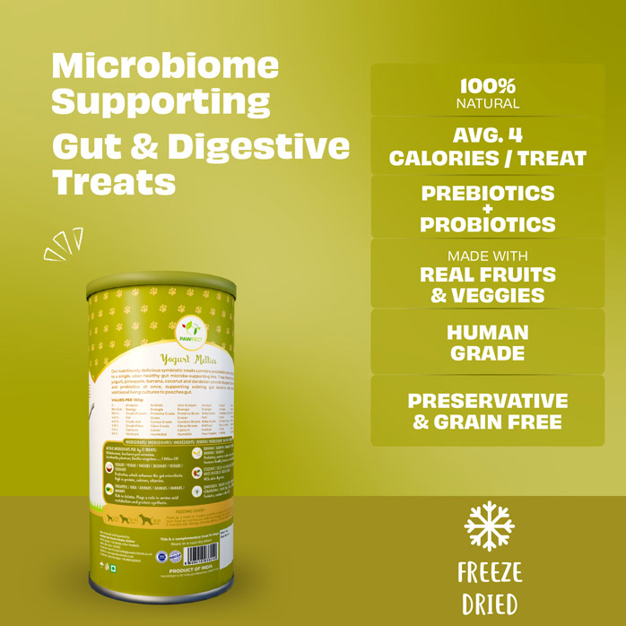 Pawfect Yogurt Melties Pre and Probiotic Dog Treats with Pineapple, Coconut, Banana, Dandelion | Healthy Gut l Low Calories | Grain & Gluten Free | Reward or Training Treats (38g/1.34oz)