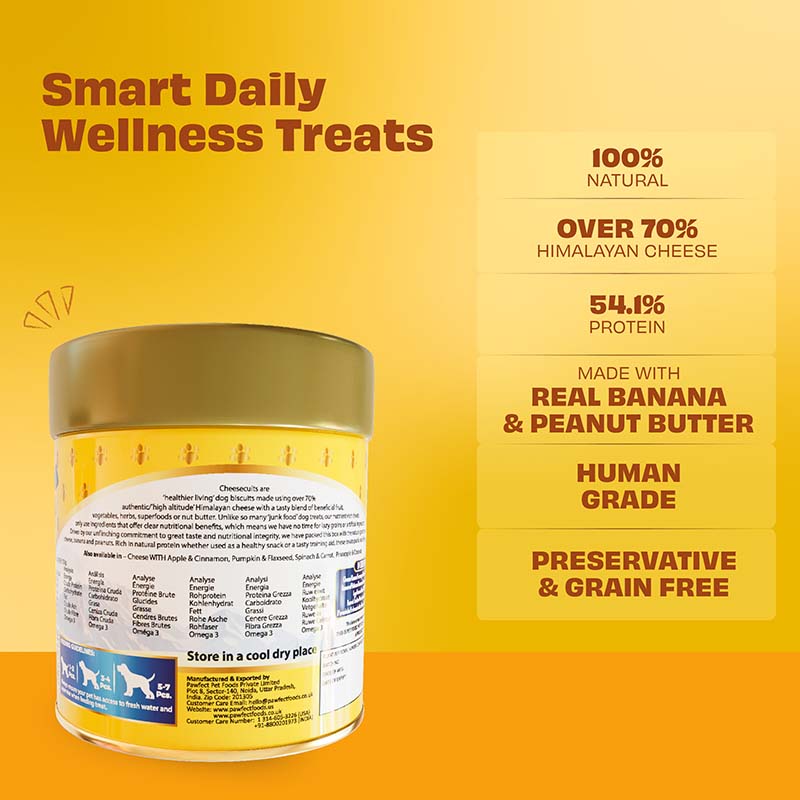 Pawfect Cheesecuits | Cheese biscuits with Banana, Peanut Butter & Eggs for Dogs | All-natural training treats | High protein reward treats | Grain-free| Hypoallergenic (100g/3.53oz)