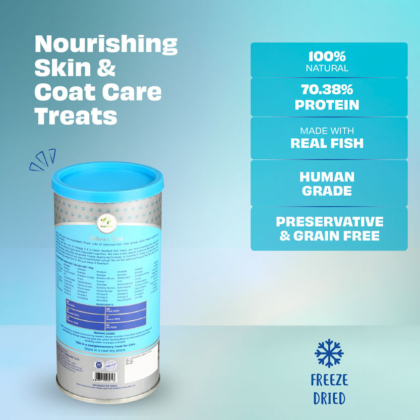 Pawfect Nature's Feast Freeze-Dried Fish Meat Treats for Cats | Omega-3 Rich for Shiny Coat & Joint Care | 100% Natural | Grain-Free | Hypoallergenic | Training Treat (50g/1.76oz)