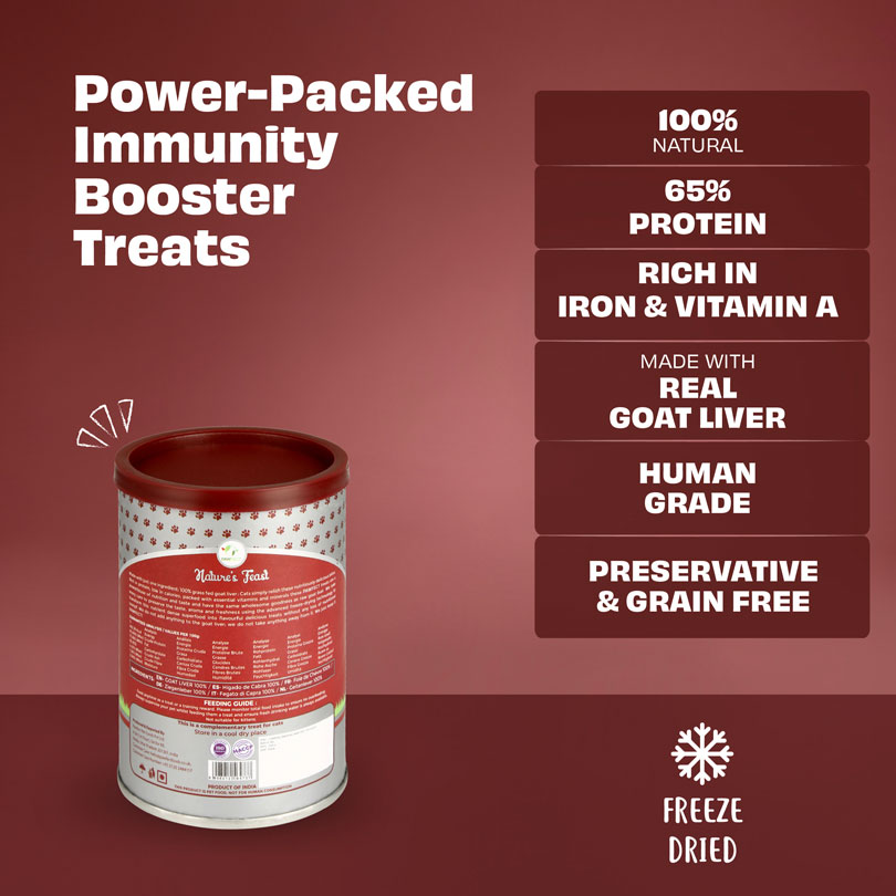Pawfect Nature's Feast Freeze-Dried Goat Liver Treats for Cats| 100% Natural| Hypoallergenic| Easily Digestible| Grain-Free| Training Treat| Multifunctional| High Protein| Low Fat treats (50g/1.76oz)