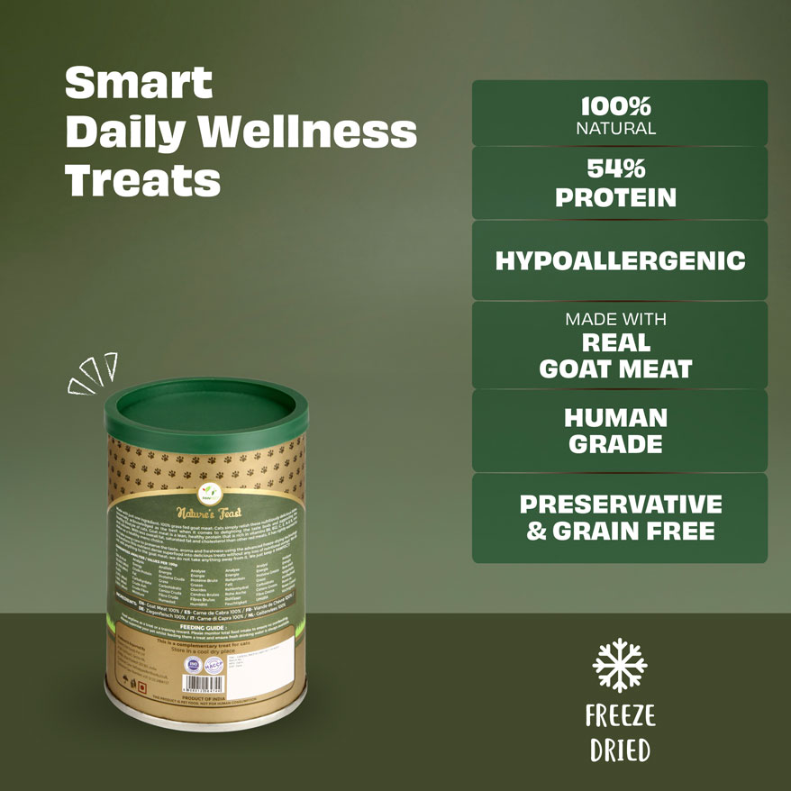 Pawfect Nature's Feast Freeze-Dried Goat Meat Treats for Cats| 100% Natural| Hypoallergenic| Easily Digestible| Grain-Free| Training Treat| High Protein| Low Fat| Single Ingredient treats(50g/1.76oz)