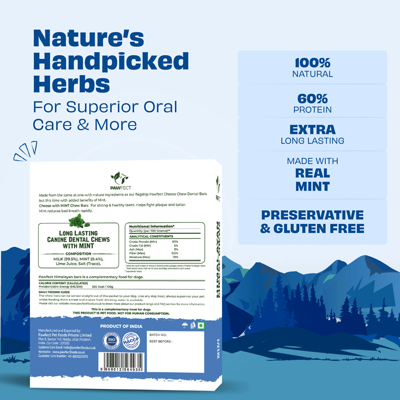 Pawfect Himalayan Cheese Chews with Mint for Medium Dogs| 100% Natural Dental Stick| Cleans teeth| Removes Plaque and Tartar|High protein| Grain-free | Long lasting chew | Pack of 3 (195g/6.88oz)