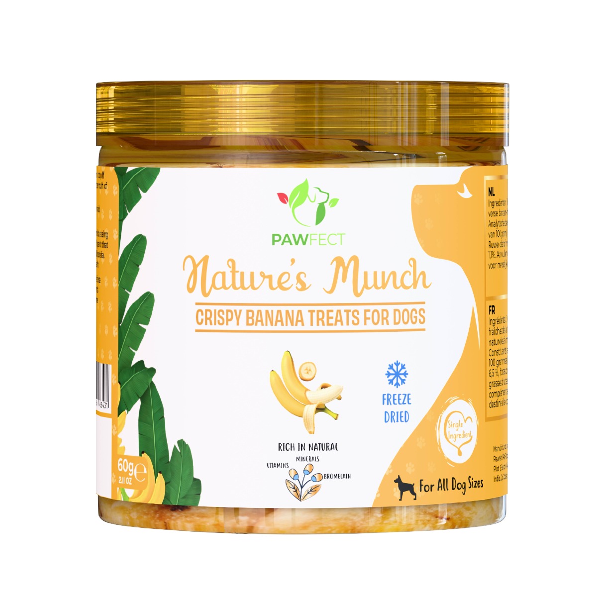 Pawfect Nature's Munch Freeze-Dried Crispy Banana Treats for Dogs | Vegan Treats | Health Booster | 100% Natural | Grain & Gluten Free | Low Calorie Training Treats (60g/2.11oz)