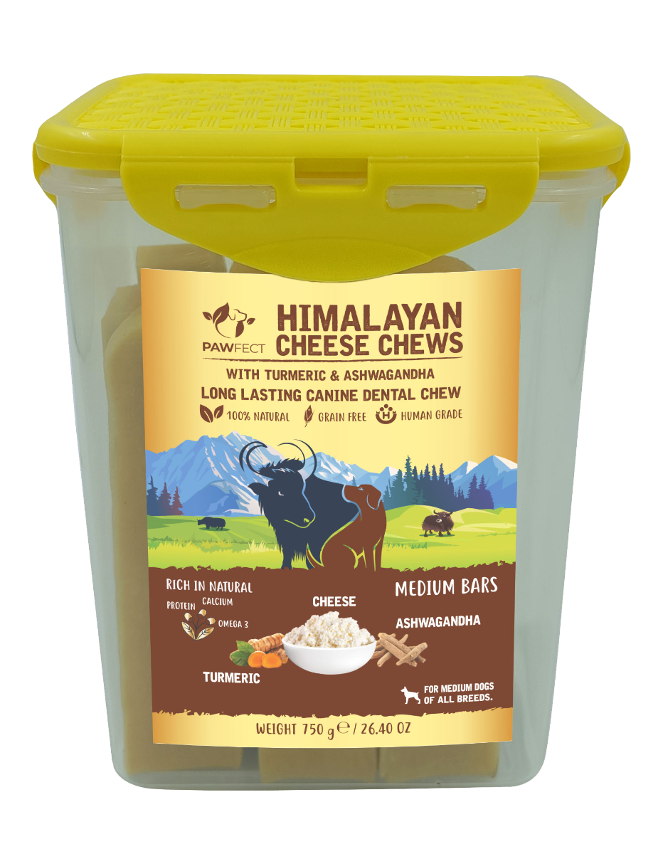Pawfect Himalayan Cheese Chews with Turmeric & Ashwagandha for Medium Dogs|100% Natural Dental Stick|Cleans teeth|Helps remove plaque and tartar|Grain-free|Long lasting chew|Pack of 10 (750g/26.45oz)