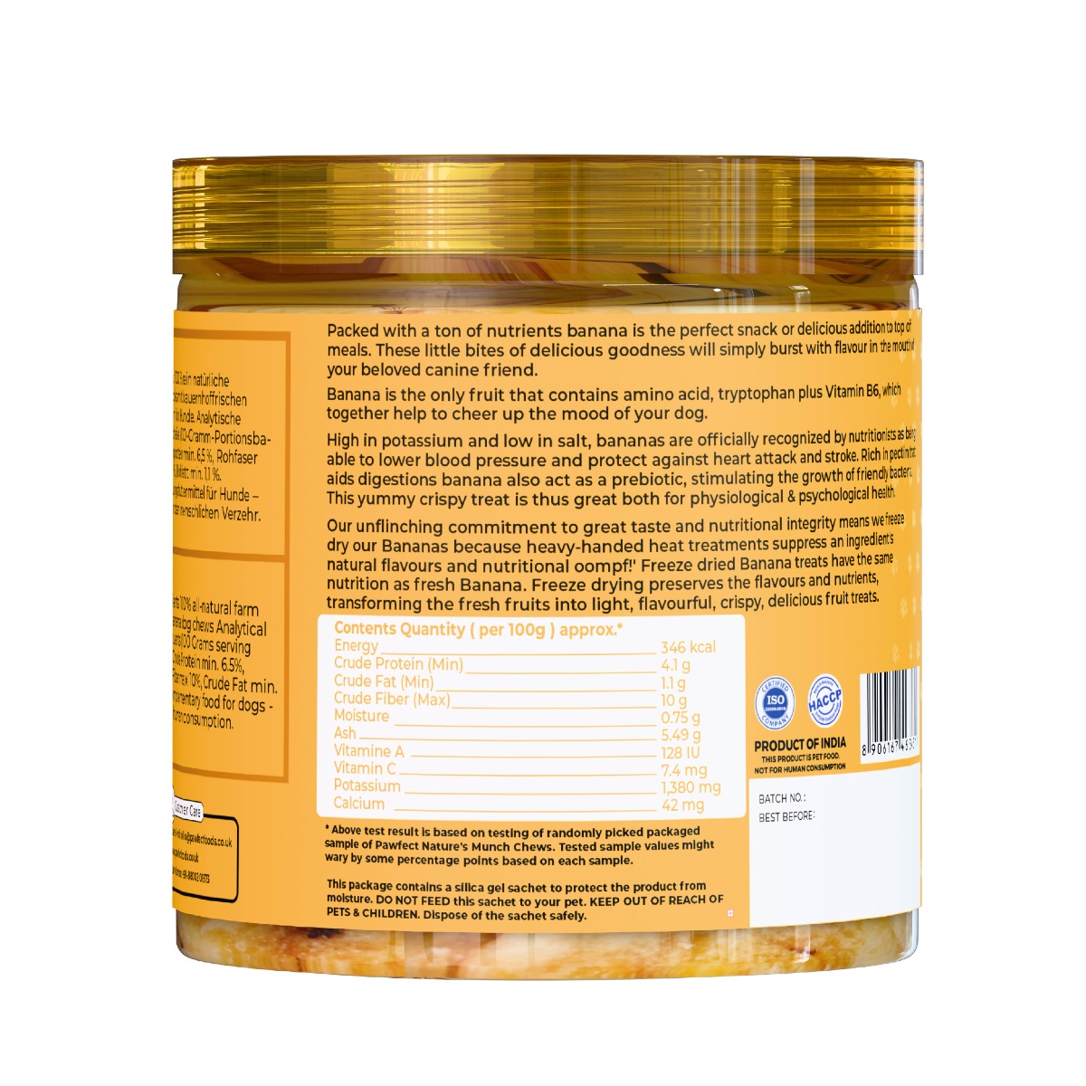 Pawfect Nature's Munch Freeze-Dried Crispy Banana Treats for Dogs | Vegan Treats | Health Booster | 100% Natural | Grain & Gluten Free | Low Calorie Training Treats (60g/2.11oz)